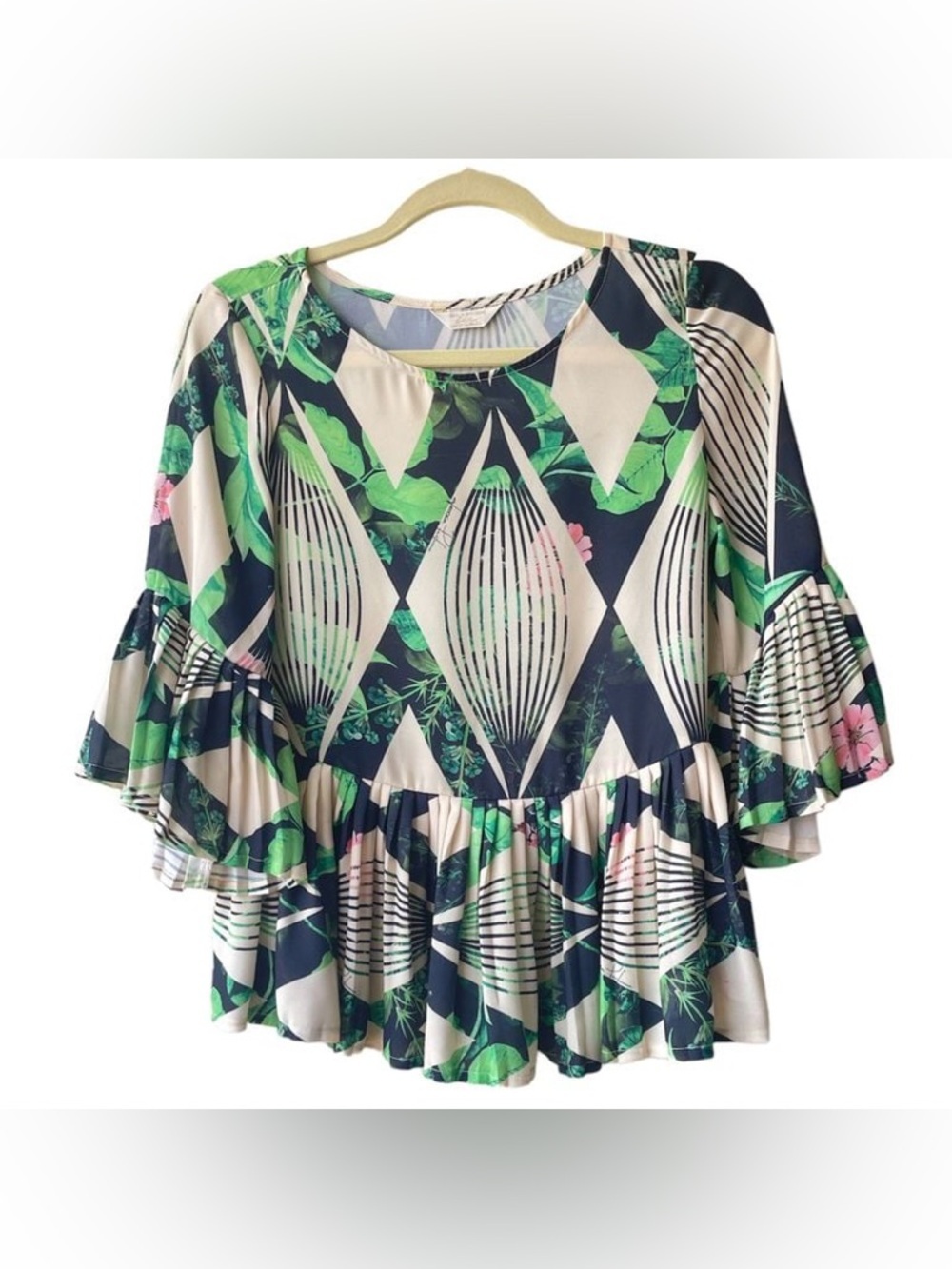 Brazilian Designer Lança Perfume peplum blouse with a floral print small